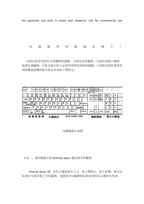 电脑截屏快捷键是哪个