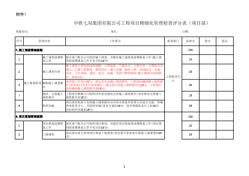 中铁七局集团有限公司工程项目精细化管理检查评分表(项目部)