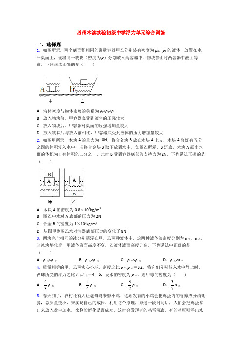 苏州木渎实验初级中学浮力单元综合训练