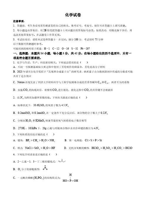 重庆市巴蜀中学校2024-2025学年高三上学期适应性月考卷(二)化学试题(含解析)