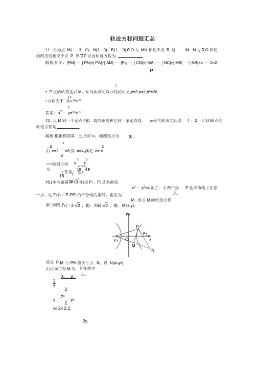 2018年高考数学专题(轨迹方程问题汇总)+已可排版打印+(详细解析)+新人教A版