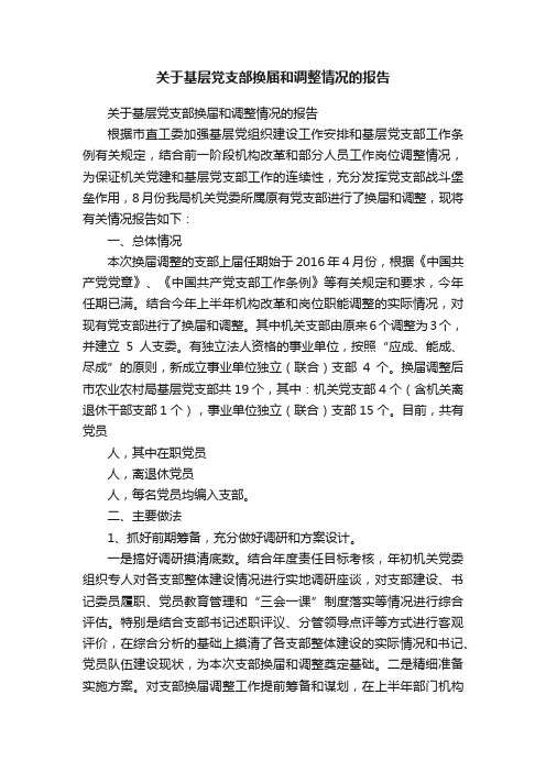 关于基层党支部换届和调整情况的报告