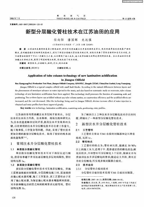 新型分层酸化管柱技术在江苏油田的应用