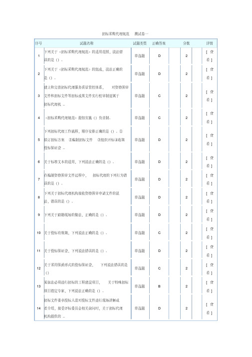 招标采购代理规范测试卷一