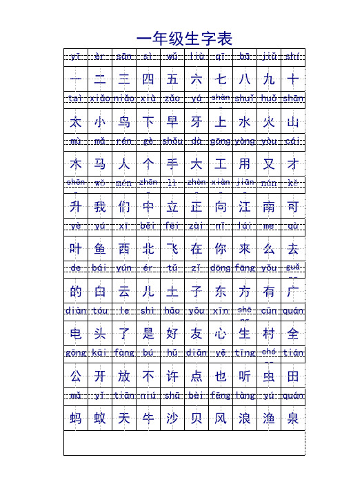 苏教版一年级生字表带拼音田字格(修改)