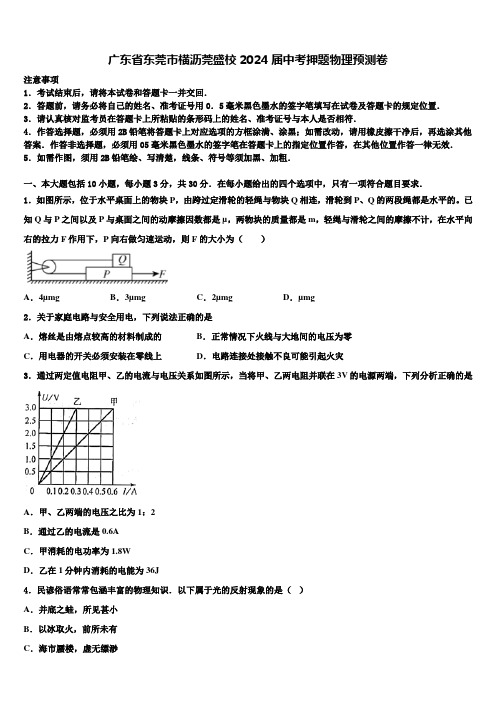 广东省东莞市横沥莞盛校2024届中考押题物理预测卷含解析