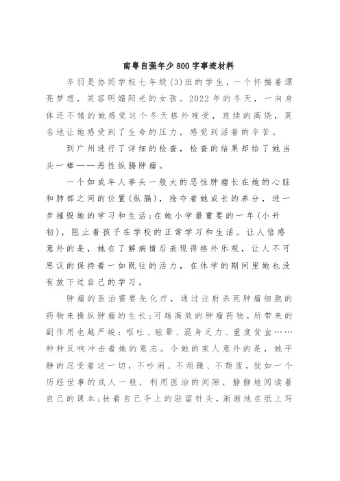 南粤自强少年800字事迹材料