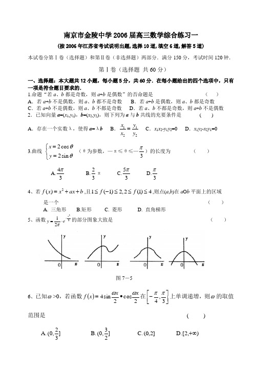 江苏省南京市金陵中学2006届高三数学综合练习一