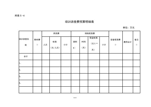 培训讲座费预算明细表