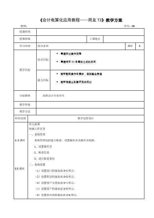 《会计电算化应用教程——用友T3》教学方案—08综合实训