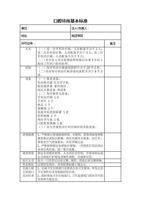 口腔诊所基本标准