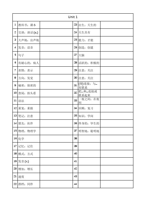 人教版九年级英语全一册单词表(仅汉语)