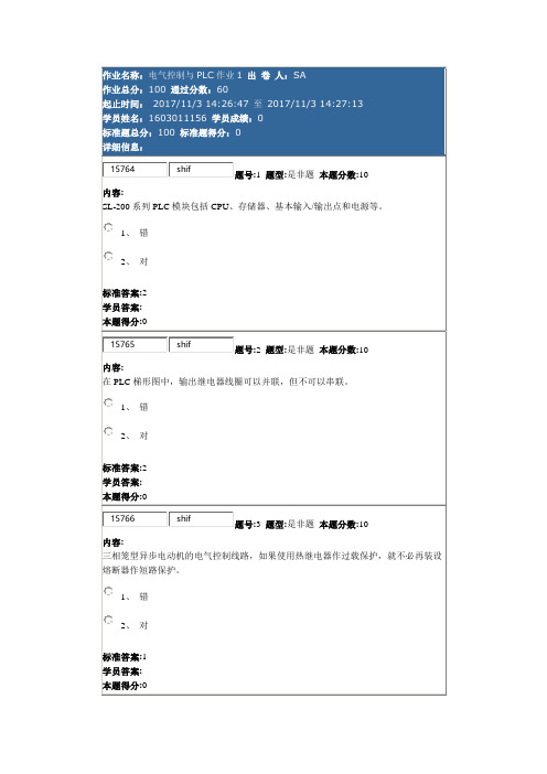 2017山东理工大学电气控制与PLC作业作业