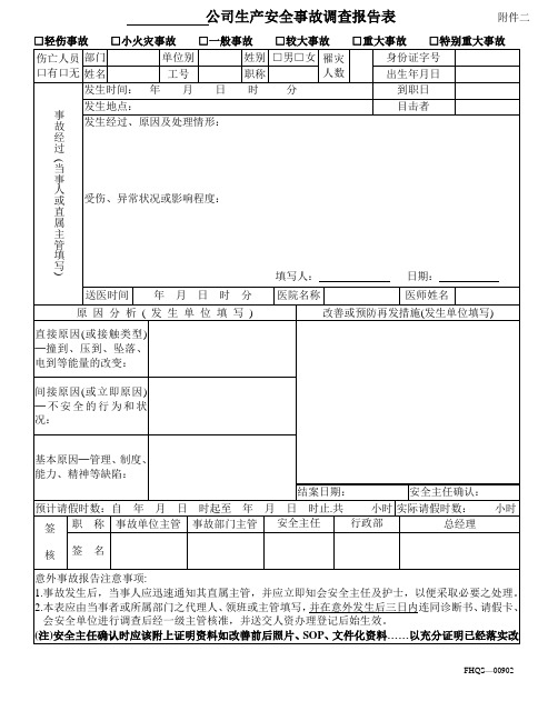 意外事故调查表