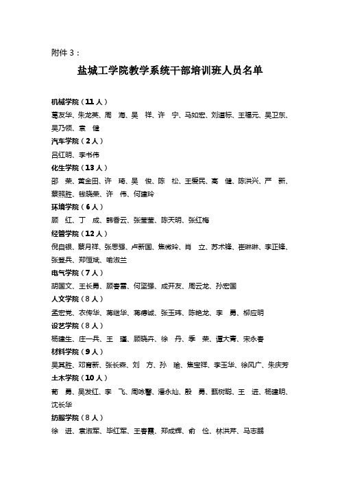 盐城工学院教学系统干部培训班人员名单