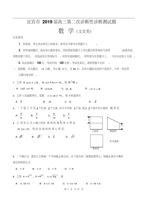 新版四川省宜宾市2019届高三第二次诊断性考试数学(文)-新版.pdf