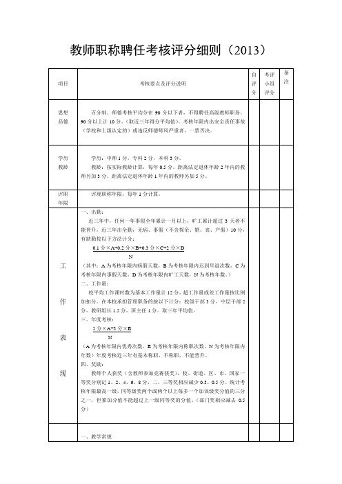 教师职称聘任考核评分细则