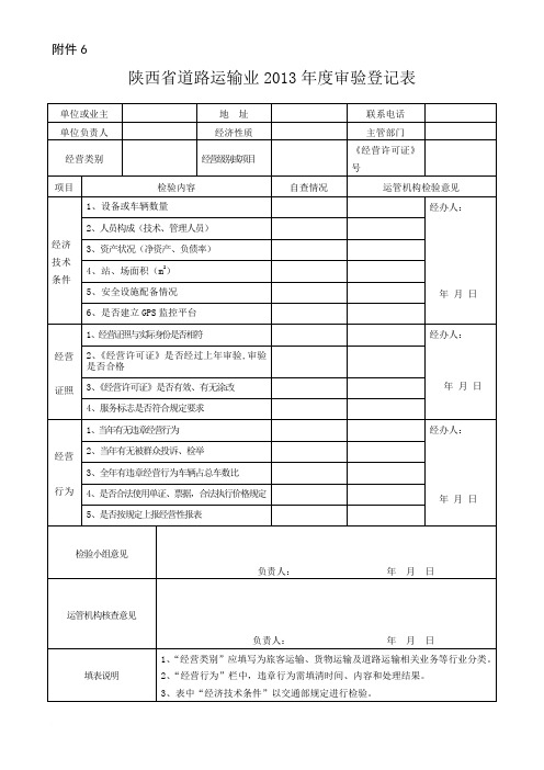 客运企业年度审验表范文