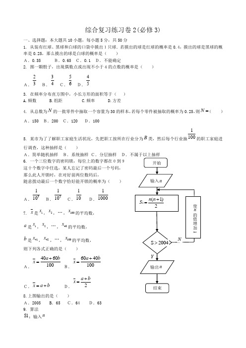 高中数学综合复习练习卷2 新课标 人教版 必修3(A)