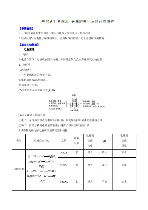 专题6.3 电解池 金属的电化学腐蚀与防护-2016年高考化学一轮复习精品资料(原卷版)