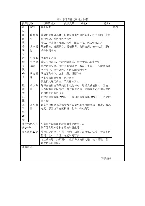 中小学体育评优课评分标准