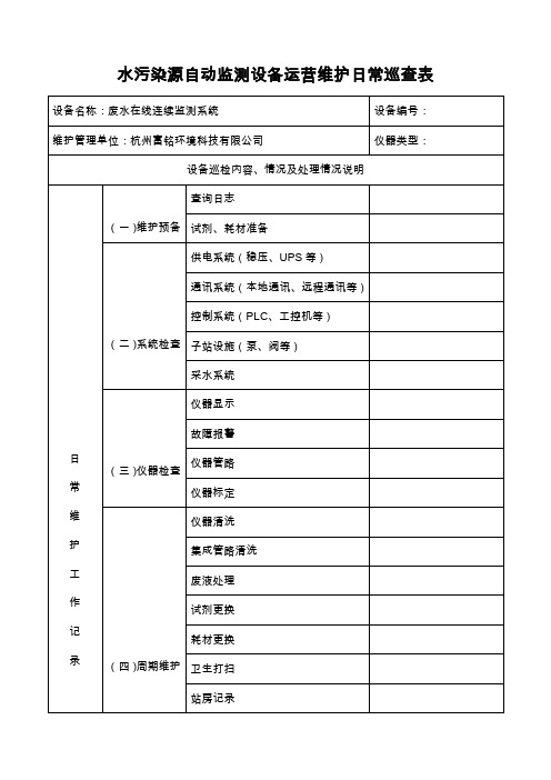 (完整版)水污染源自动监测设备运营维护日常巡查表