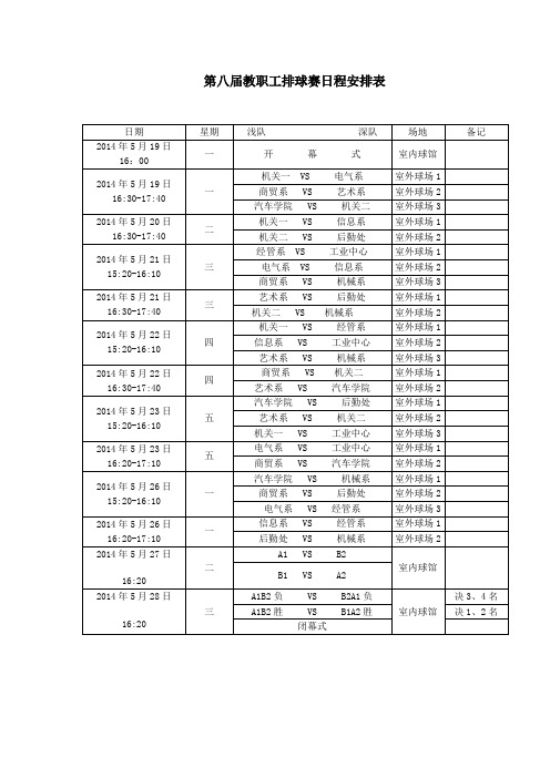 教职工排球赛日程安排表