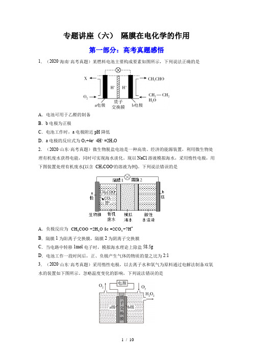 专题讲座(六) 电解质介质和隔膜在电化学的作用(练)(原卷版)