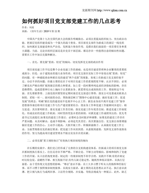 如何抓好项目党支部党建工作的几点思考