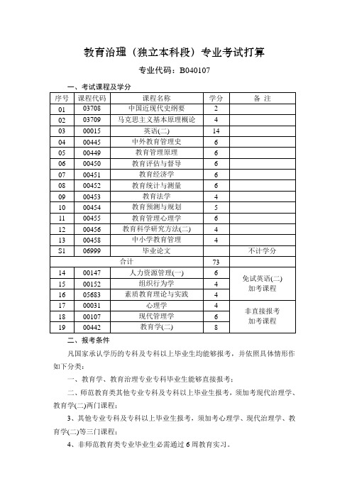 教育治理独立本科段专业考试打算