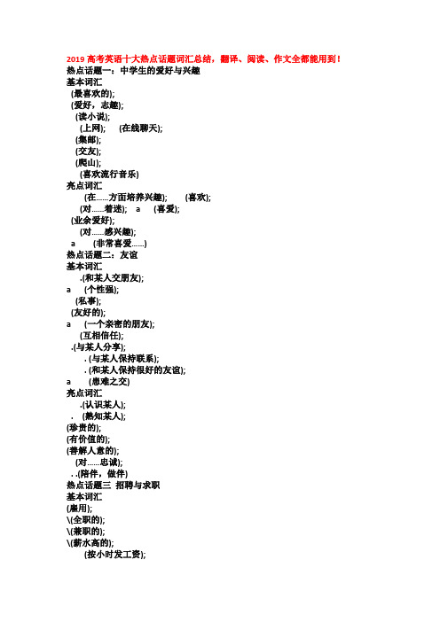 2018高考英语十大热点话题词汇总结,翻译、阅读、作文全都能用到!
