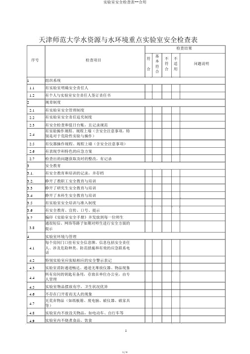 实验室安全检查表--实用