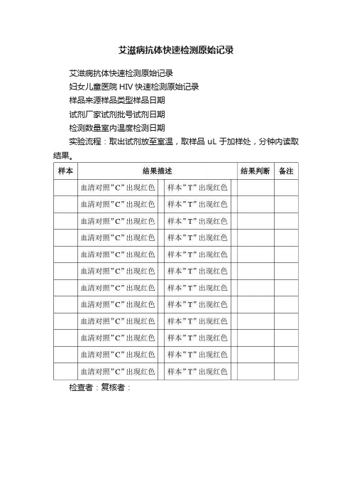 艾滋病抗体快速检测原始记录