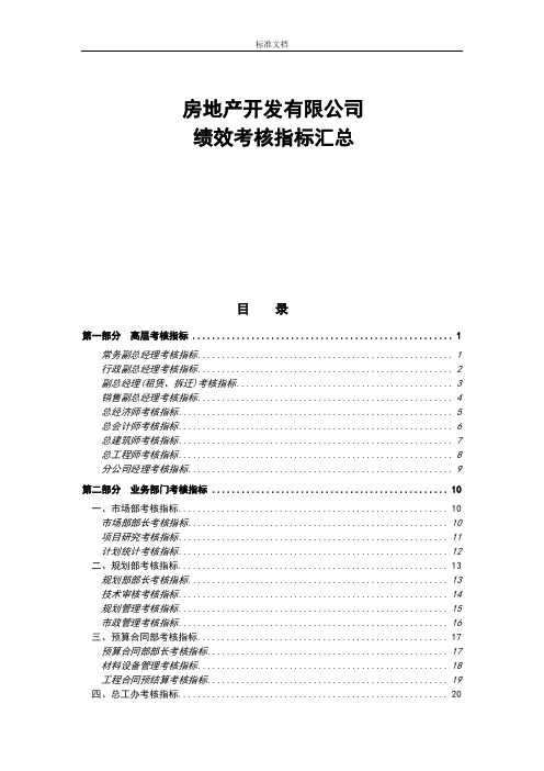 房地产公司管理系统绩效考核指标大全