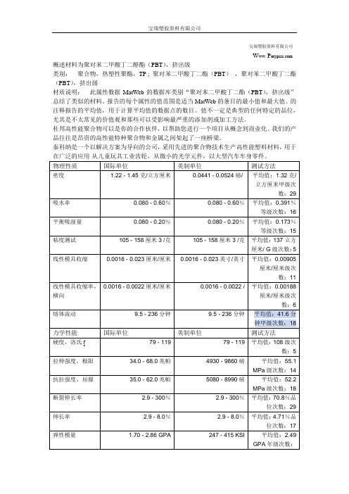 挤出级PBT塑胶原料物性表