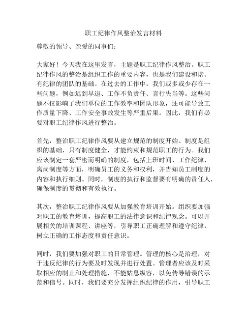 职工纪律作风整治发言材料