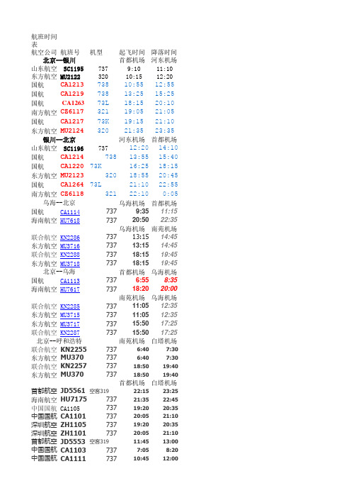 飞机时刻