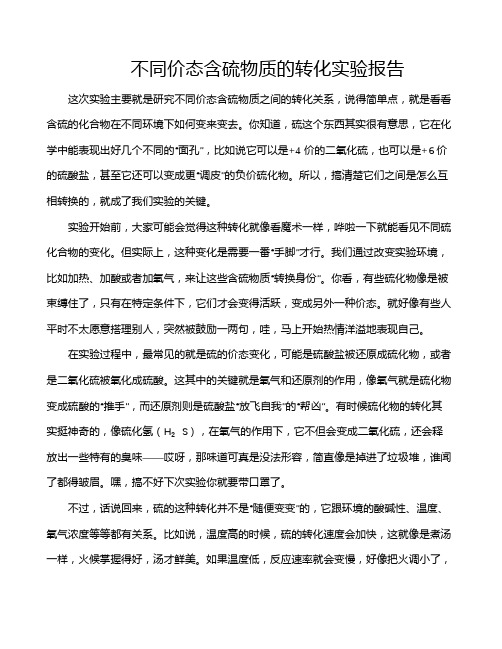 不同价态含硫物质的转化实验报告