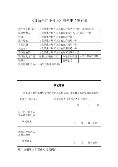 食品经营许可证注销-示范文本