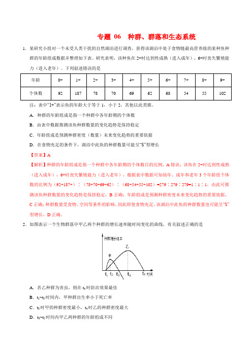 专题06 种群、群落和生态系统-备战2019年高考生物热点专题测试(解析版)