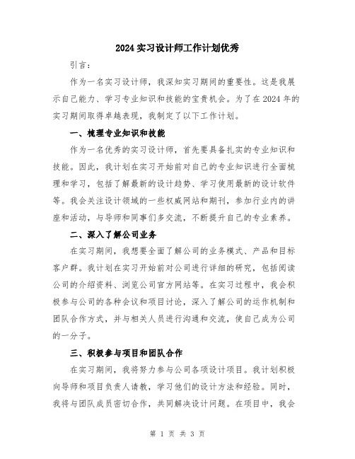 2024实习设计师工作计划优秀