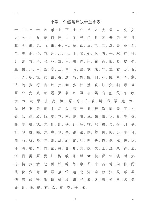 小学1-6年级常用汉字生字表,A4打印版