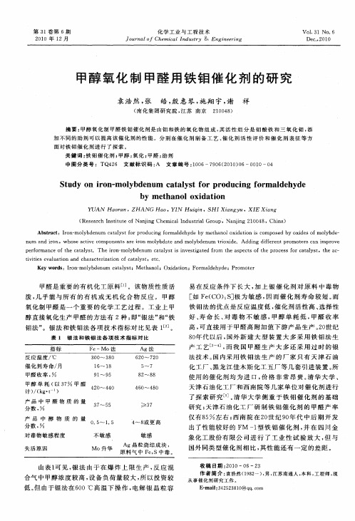 甲醇氧化制甲醛用铁钼催化剂的研究