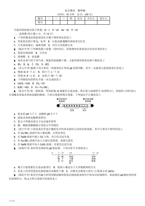 人教版九年级化学下册综合测试 酸和碱.docx