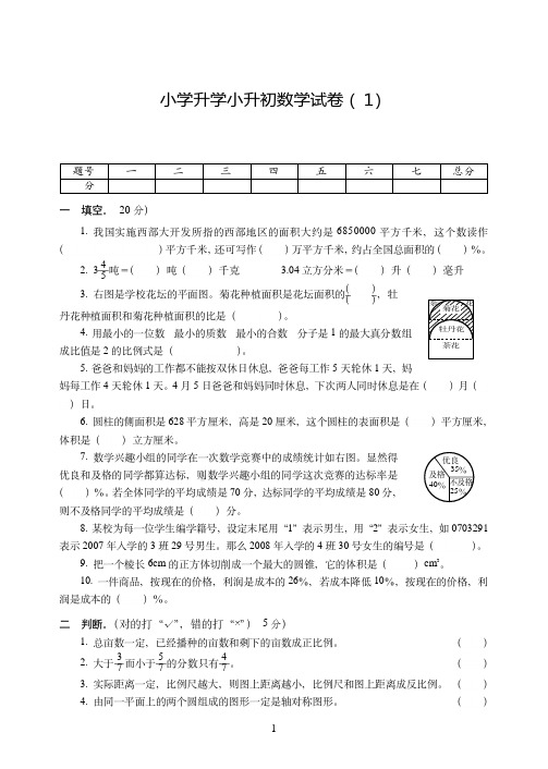 徐州市2019-2020小学升学小升初考试数学试卷附试题详细答案( 1)