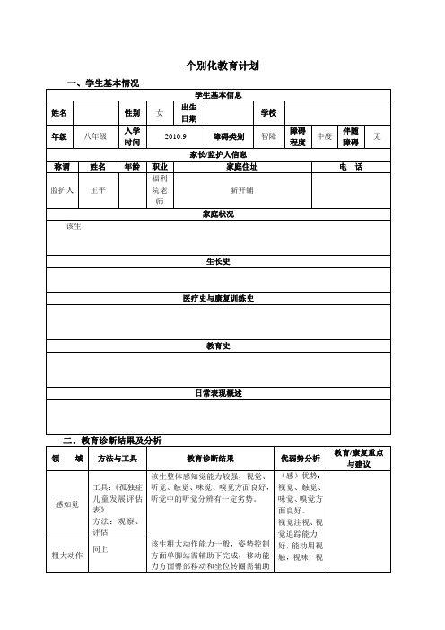 IEP(王辉修改,空表1) 个别化教育计划