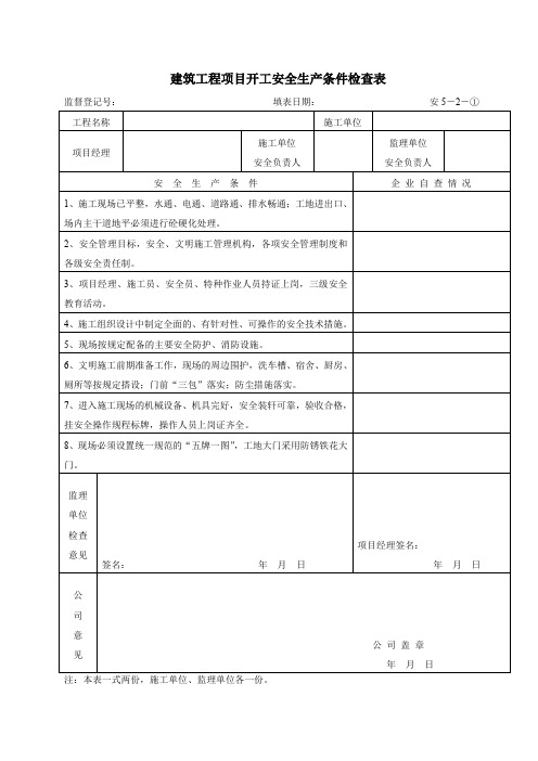 安5-2-1建筑工程项目开工安全生产条件检查表