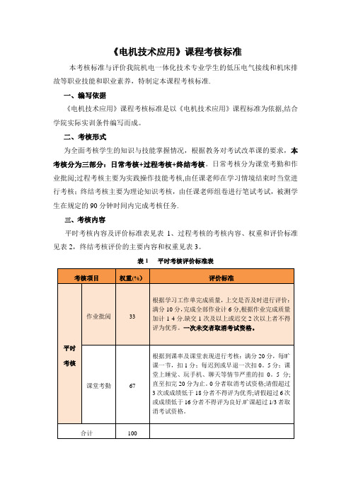 《电机技术应用》课程考试改革考核标准