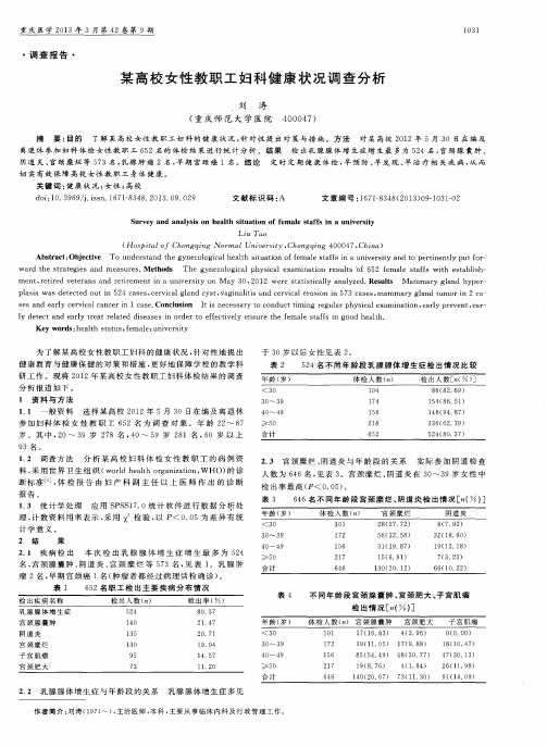 某高校女性教职工妇科健康状况调查分析