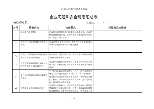 企业问题和安全隐患汇总表